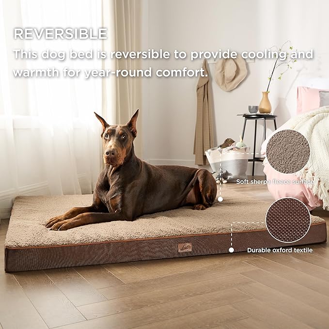 Bedsure Jumbo Dog Bed for Large Dogs - XXL Orthopedic Waterproof Dog Beds with Removable Washable Cover, Egg Crate Foam Pet Bed Mat, Suitable for Dogs Up to 150lbs, Brown