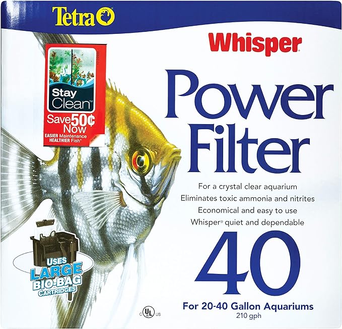 Tetra Whisper Power Filter for Aquariums, 3 Filters in 1, Up to 40-Gallons