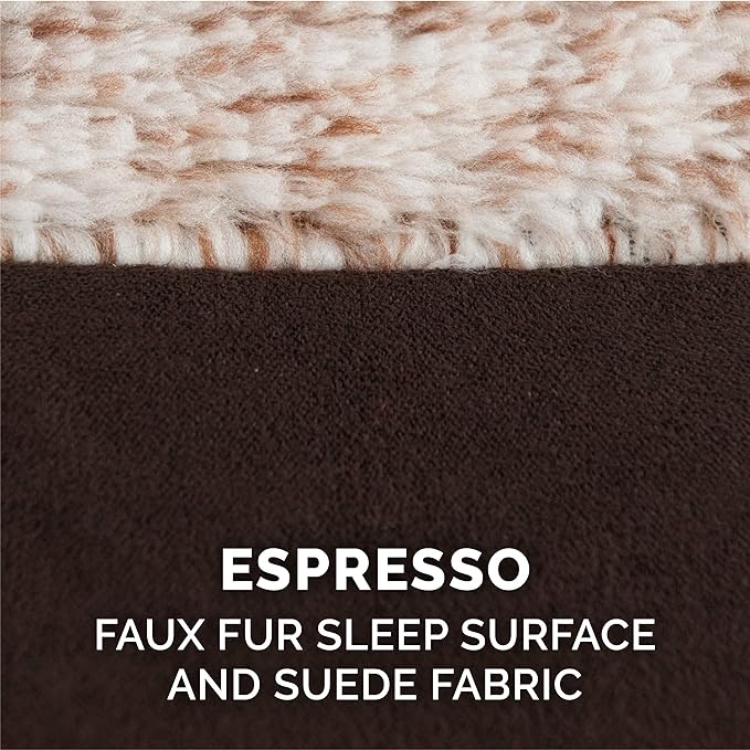 Furhaven Memory Foam Dog Bed for Medium/Small Dogs w/ Removable Bolsters & Washable Cover, For Dogs Up to 35 lbs - Two-Tone Plush Faux Fur & Suede L Shaped Chaise - Espresso, Medium