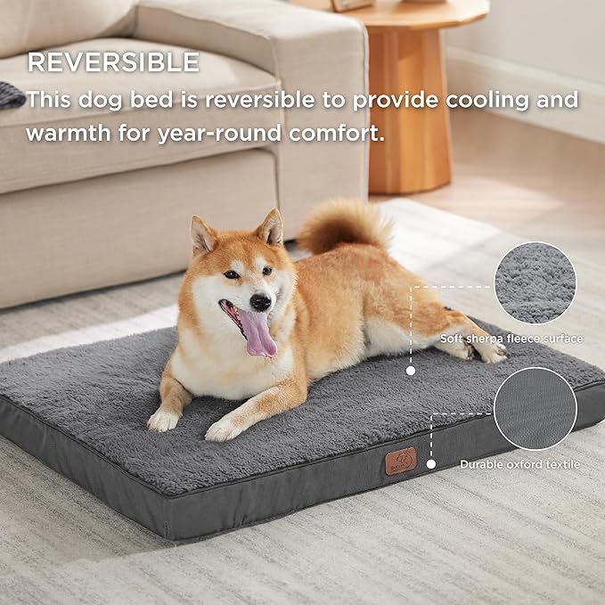 Bedsure Large Dog Bed for Large Dogs - Big Orthopedic Dog Beds with Removable Washable Cover, Egg Crate Foam Pet Bed Mat, Suitable for Dogs Up to 65lbs, Dark Grey