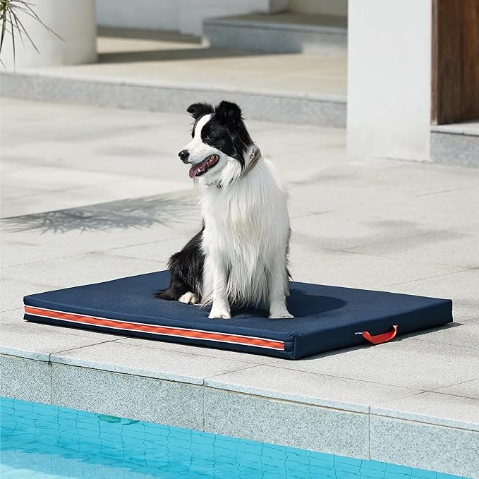 Bedsure Outdoor Waterproof Dog Bed with Heavy Duty Cover, Orthopedic Foam Supportive Dog Beds, Washable Dog Mat with Removable Cover for Large Dogs (36"x27", Navy Blue)