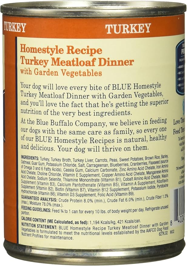 Blue Buffalo Homestyle Recipe Turkey Meatloaf Dinner Canned Dog Food 12.5 Ounce (Pack of 1)