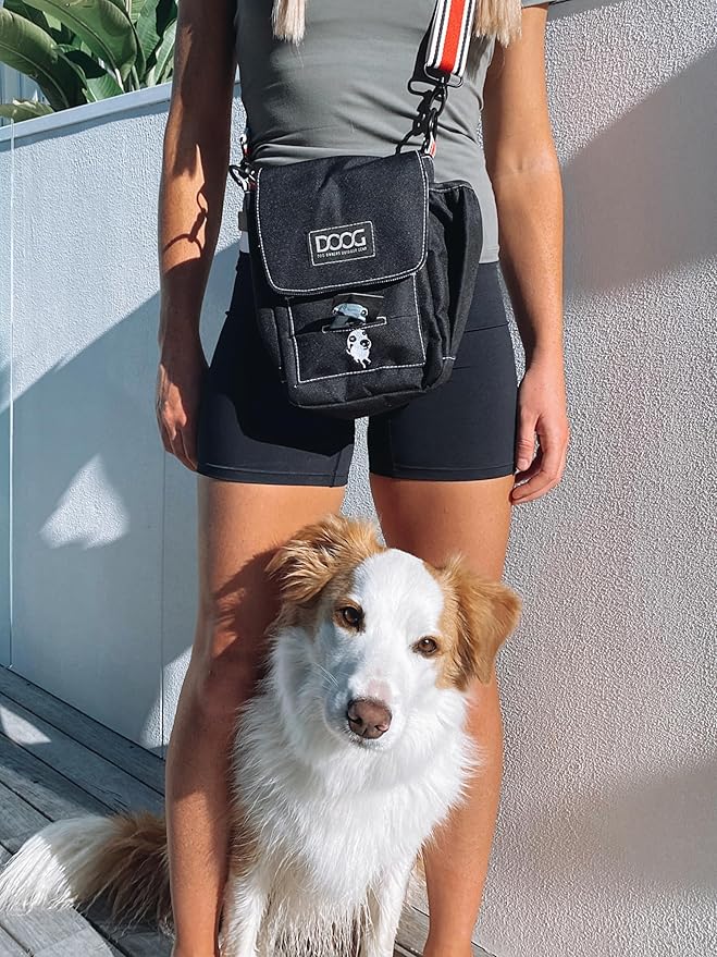 DOOG | Walkie Bag | Adjustable Shoulder Bag with Poo Bag Compartment and Water Bottle Compartment | Black