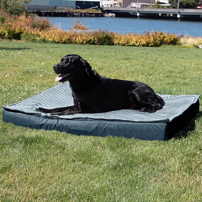 Furhaven Water-Resistant Orthopedic Dog Bed for Large Dogs w/ Removable Quilt Top & Washable Cover, For Dogs Up to 125 lbs - Indoor/Outdoor Quilt Top Convertible Mattress - Calm Blue, Jumbo Plus/XXL