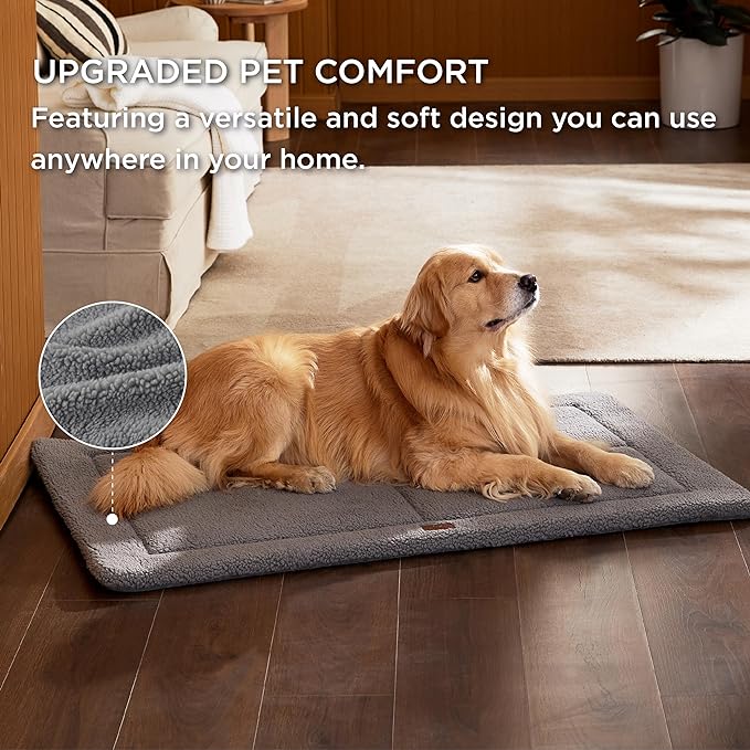 Bedsure Washable Dog Crate Bed for Extra Large Dogs, Reversible Foam Floor Dog Mat, Lightweight Travel Flat Pet Beds for Indoor & Outdoor Dogs (48" x 30", Grey)