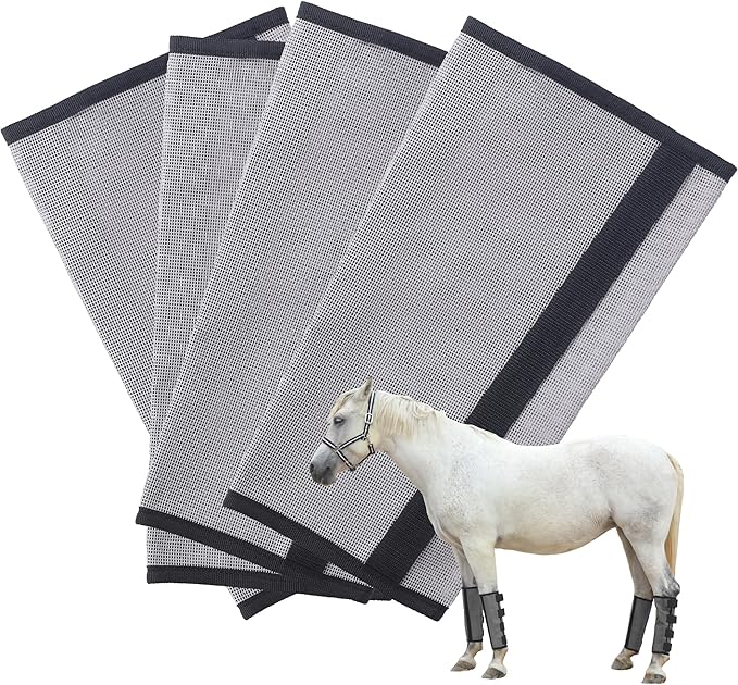 Fly Boots for Horses Set of 4, Loose Fitting & Non-Slip Horse Fly Boots No More Stomping, Breathable Plastic Mesh Horse Fly Leggings Grey Large