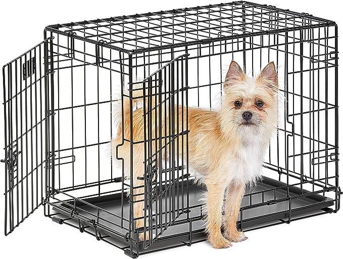 MidWest Homes for Pets Small Dog Crate, Life Stages 24' Double Door Folding Metal Dog Crate | Divider Panel, Floor Protecting Feet, Leak-Proof Dog Pan| 24L x 18W x 19H Inches, Small Dog Breed