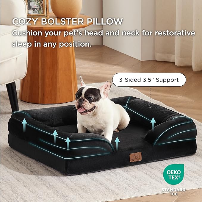 Bedsure Orthopedic Dog Bed for Medium Dogs - Waterproof Dog Sofa Beds Medium, Supportive Foam Pet Couch Bed with Removable Washable Cover, Waterproof Lining and Nonskid Bottom, Black