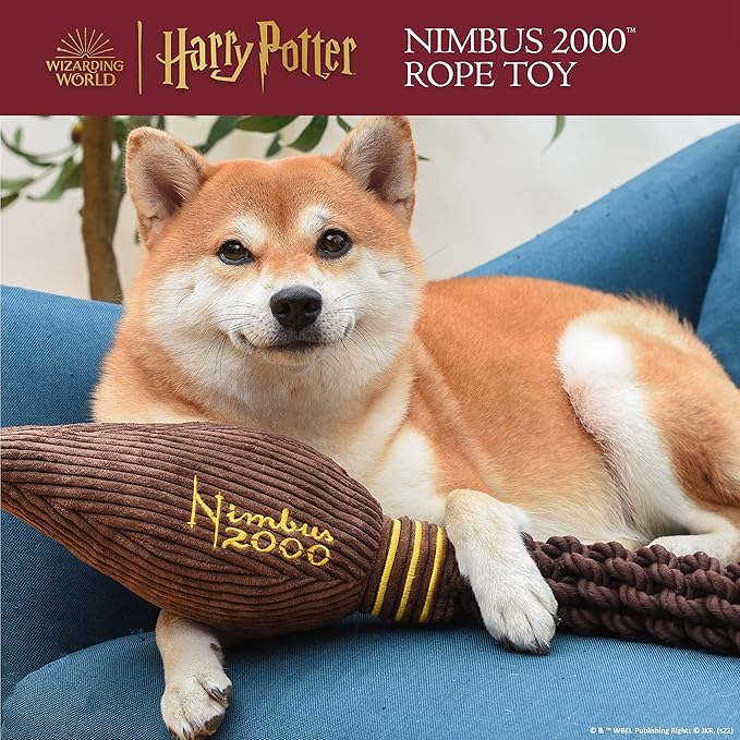 Harry Potter Nimbus 2000 Rope Pet Toy | Rope Tug Toy for Dogs Nimbus 2000 | Nimbus 2000 Dog Toy for Tugging with Crinkle and Squeaker | Rope Dog Toy for Pets