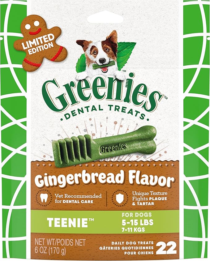 Greenies Teenie Dental Dog Treats, Gingerbread Flavor, 6 oz. Pack (22 Count)