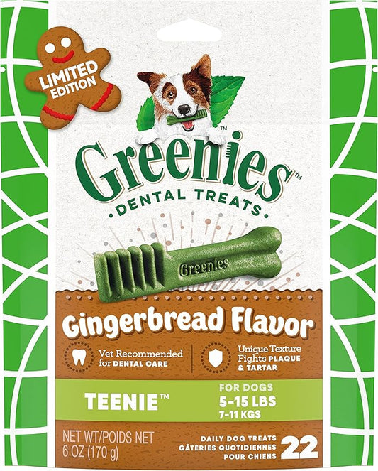 Greenies Teenie Dental Dog Treats, Gingerbread Flavor, 6 oz. Pack (22 Count)