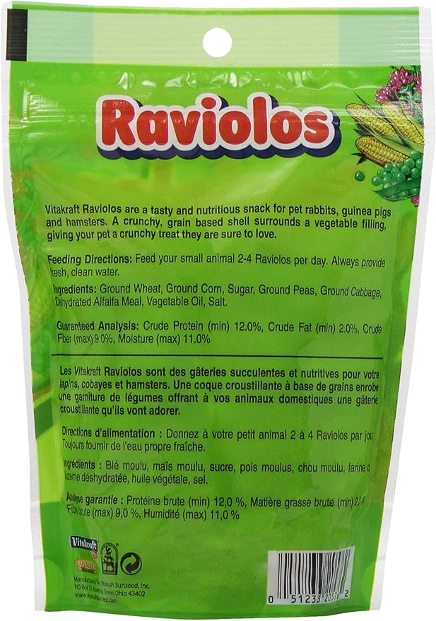 Vitakraft Raviolos Small Animal Treat - Made with Real Vegetables - For Rabbits, Guinea Pigs, and Hamsters Brown 5 Ounce (Pack of 1)