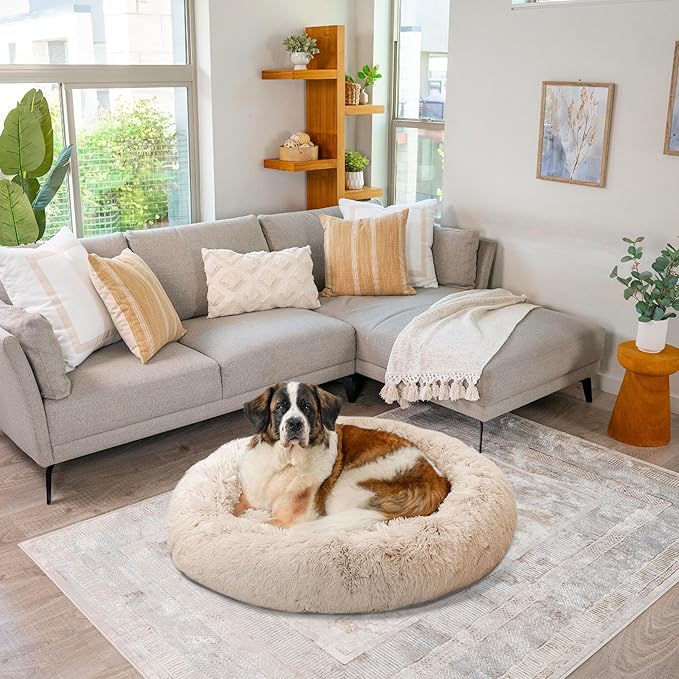 Best Friends by Sheri The Original Calming Donut Cat and Dog Bed in Shag Fur Taupe, Extra Large 45"