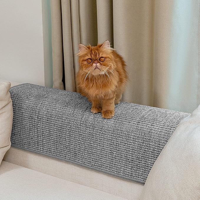 Cat Scratcher Mat,Natural Sisal Cat Scratch Pad with Sticky Velcro Tapes,Horizontal Floor Cat Scratching Pads Rug for Indoor Cats,Cat Furniture Protector for Couch&Carpets&Sofas(L,31.5"X23.6")