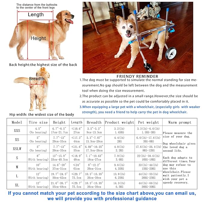 Adjustable 4-Wheel Large Dog Cart/Wheelchair, for Front Or Back Legs Large Dog Wheelchair，Light Weight, Easy Assemble(7-Size) (L)