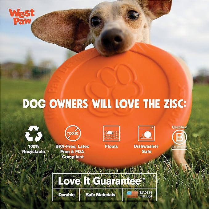 WEST PAW Zogoflex Zisc Dog Flying Disc, High Flying Aerodynamic Disc for Dogs Puppy – Lightweight, Floatable Disc for Fetch, Tug of War, Catch, Play – Doubles as Food/Water Bowl, Large 8.5", Glow