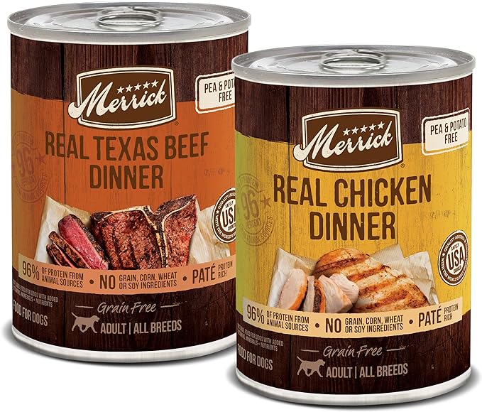 Merrick Grain Free Premium and Natural Canned Dog Food, Soft and Healthy, Real Beef and Chicken Variety Pack - (Pack of 1) 9.5 lb. Cans