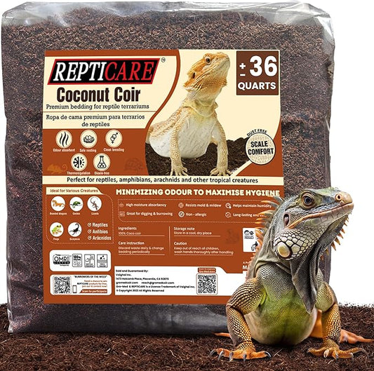 ReptiCare Organic Coconut Coir Bedding Substrate, Ready to Use – 36 Quarts Small Coir Fiber Bedding for Ball Python, Bearded Dragon, Lizard, Tortoise, Hermit Crab, Bedding for Bioactive Terrariums