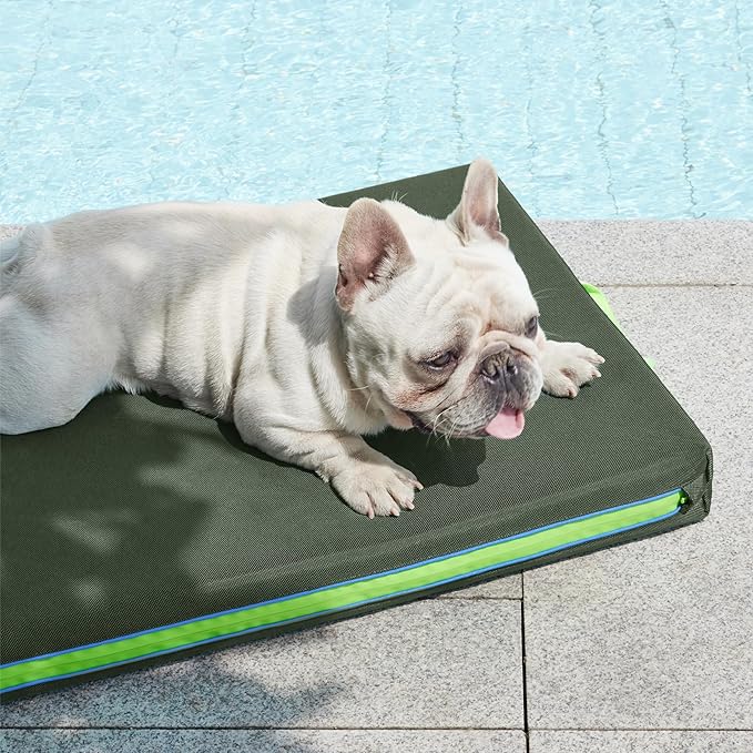 Bedsure Outdoor Waterproof Dog Bed with Heavy Duty Cover, Orthopedic Foam Supportive Dog Beds, Washable Dog Mat with Removable Cover for Large Dogs (30"x20", Moss Green)