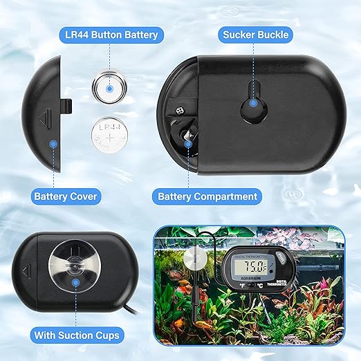 Simple Deluxe 2-Pack LCD Digital Aquarium Thermometer Fish Tank Water Terrarium Temperature with Suction Cup for Turtle