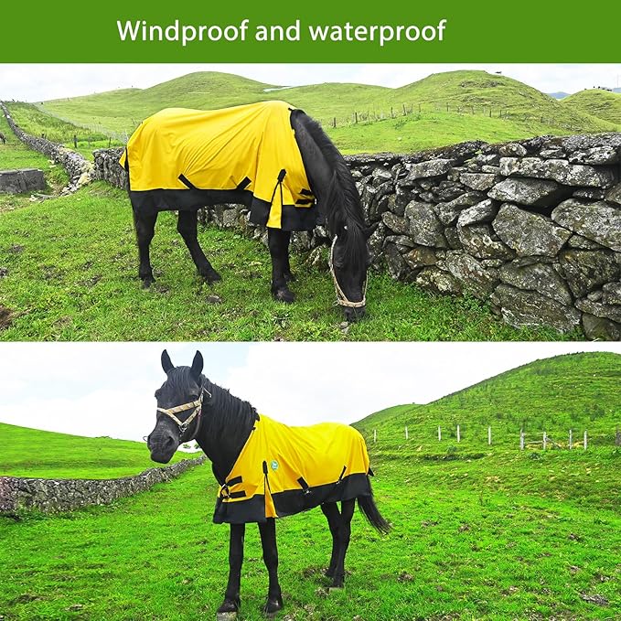 Waterproof and Breathable Horse Sheet|Horse Blankets for Real Horses|Adjustable with Tail Rainy Day Choices for Horses(80", Yellow)