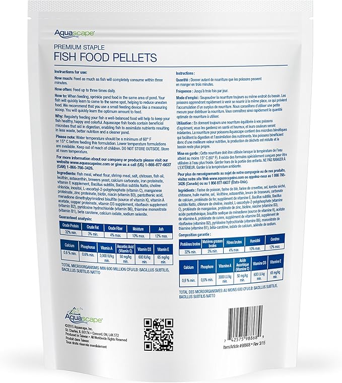 Aquascape Premium Staple Fish Food Pellets for Small to Medium Pond Fish, Medium Pellet, 2.2 Pounds | 98868