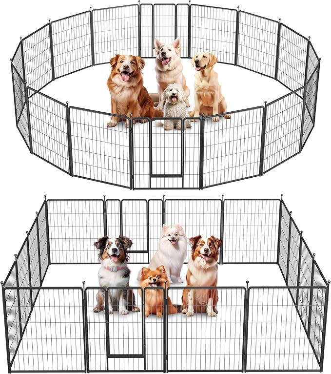 Simple Deluxe Dog Playpen, 32" Height 16 Panels Fence with Anti-Rust Coating, Metal Heavy Portable Foldable Dog Pen for Small/Medium/Large Dogs RV Camping, Black