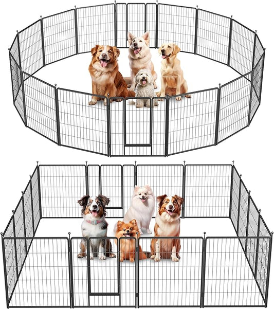 Simple Deluxe Dog Playpen, 32" Height 16 Panels Fence with Anti-Rust Coating, Metal Heavy Portable Foldable Dog Pen for Small/Medium/Large Dogs RV Camping, Black