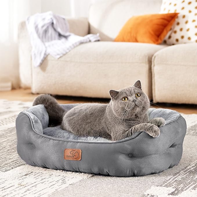 Bedsure Dog Beds for Small Dogs - Round Cat Beds for Indoor Cats, Washable Pet Bed for Puppy and Kitten with Slip-Resistant Bottom, 25 Inches, Grey