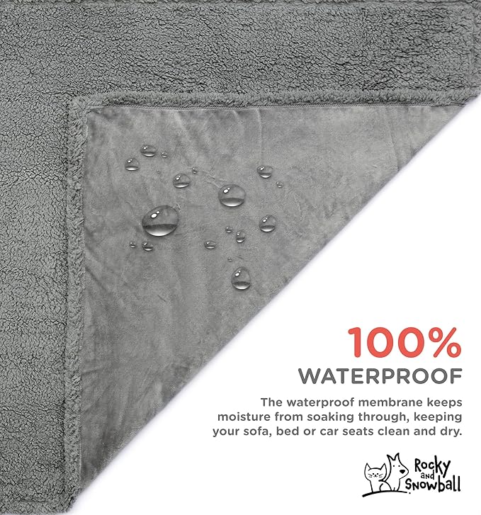 Waterproof Dog Blankets for Large Dogs Washable - Sherpa Dog Blanket for Bed, Pet Covers for Couches and Sofas, Cars, 40x60 - Light Grey