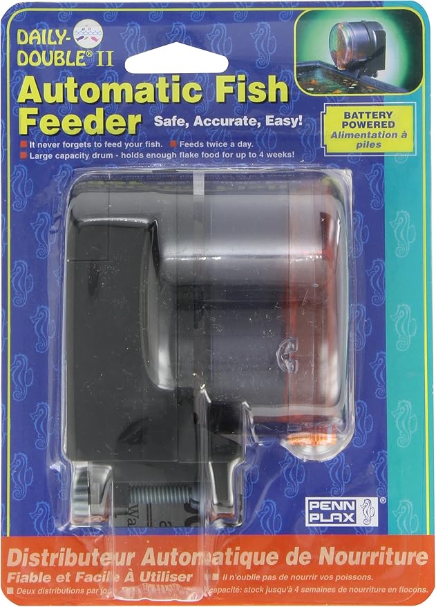 PENN-PLAX Daily-Double II Automatic Fish Feeder for Aquariums – Battery Operated (AA) – Great for Vacations, Holidays, and Weekend Travel