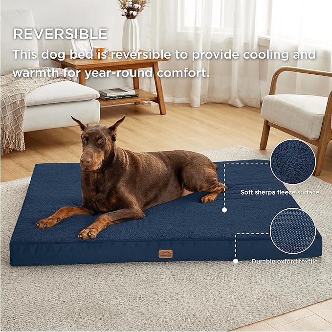 Bedsure Jumbo Dog Bed for Large Dogs - XXL Orthopedic Waterproof Dog Beds with Removable Washable Cover, Egg Crate Foam Pet Bed Mat, Suitable for Dogs Up to 150 lbs, Navy