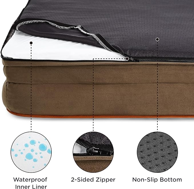 Bedsure Orthopedic Dog Bed for Medium Dogs - Waterproof Dog Sofa Beds Medium, Supportive Foam Pet Couch Bed with Removable Washable Cover, Waterproof Lining and Nonskid Bottom, Brown