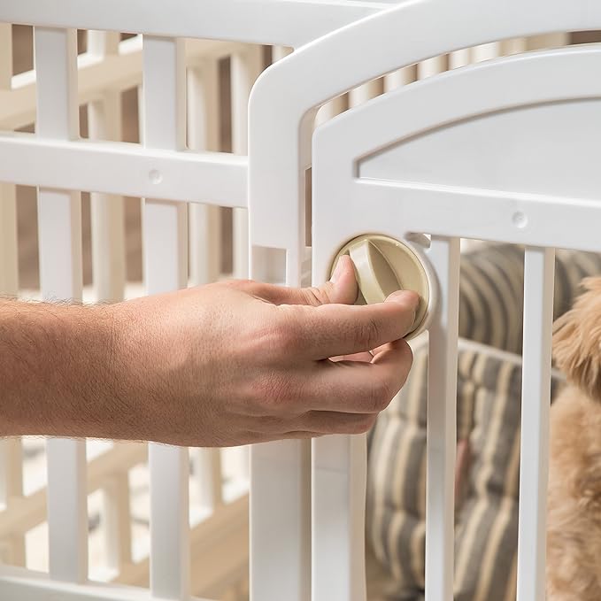 IRIS USA Dog Playpen, 4-Panel 24" Pet Playpen with Door, Puppy Playpen, Indoor/Outdoor Dog Pen, 35 x 35 x 24, Foldable, Customizable, White