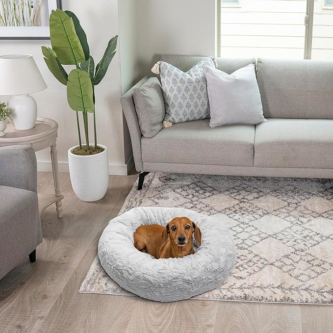 Best Friends by Sheri The Original Calming Donut Cat and Dog Bed in Lux Fur Gray, Small 23"