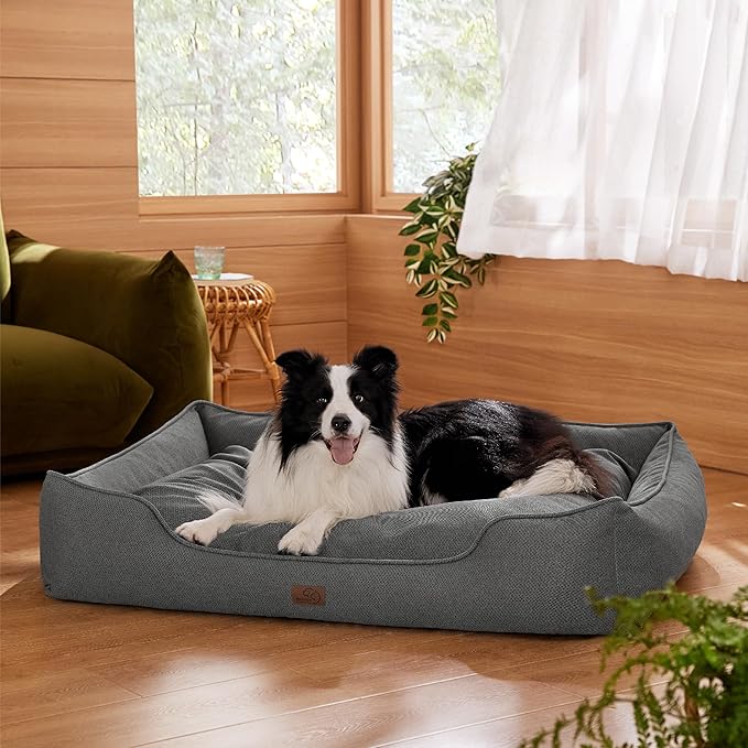 Bedsure Washable Dog Bed for Large Dogs - Waterproof All-Season Foam Dog Beds, Orthopedic Rectangle Cuddle Doggy Beds with Removable Zipper Cover, 36x27x10inches, Grey