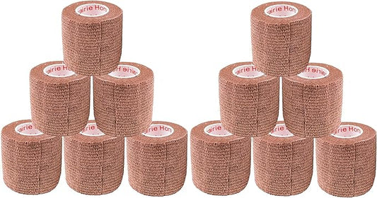 2 Inch Vet Wrap Tape Bulk (Brown) (Pack of 12) Self Adhesive Adherent Adhering Flex Bandage Grip Roll for Dog Cat Pet Horse