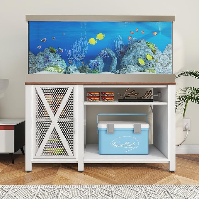 YITAHOME Heavy Duty 55-75 Gallon Aquarium Stand with Power Outlets, Cabinet for Fish Tank Accessories Storage - Metal Fish Tank Stand Suitable for Fish Tank, Turtle Tank, 880LBS Capacity, White