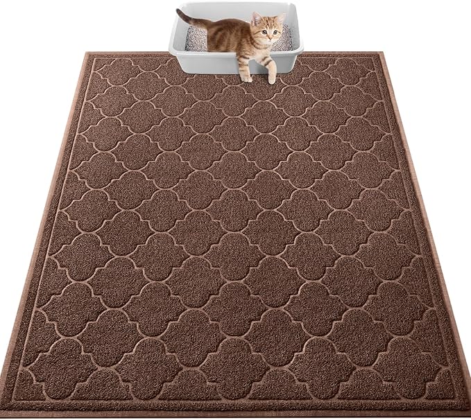 LuxStep Cat Litter Mat Litter Trapping Mat, 35x47 Inch Waterproof and Non-Slip Litter Box Mat for Clean Floors, Soft on Cat Paws, Large Litter Pad for Indoor Cat Supplies and Essentials, Coffee