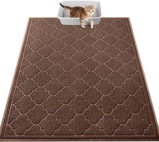 LuxStep Cat Litter Mat Litter Trapping Mat, 35x47 Inch Waterproof and Non-Slip Litter Box Mat for Clean Floors, Soft on Cat Paws, Large Litter Pad for Indoor Cat Supplies and Essentials, Coffee