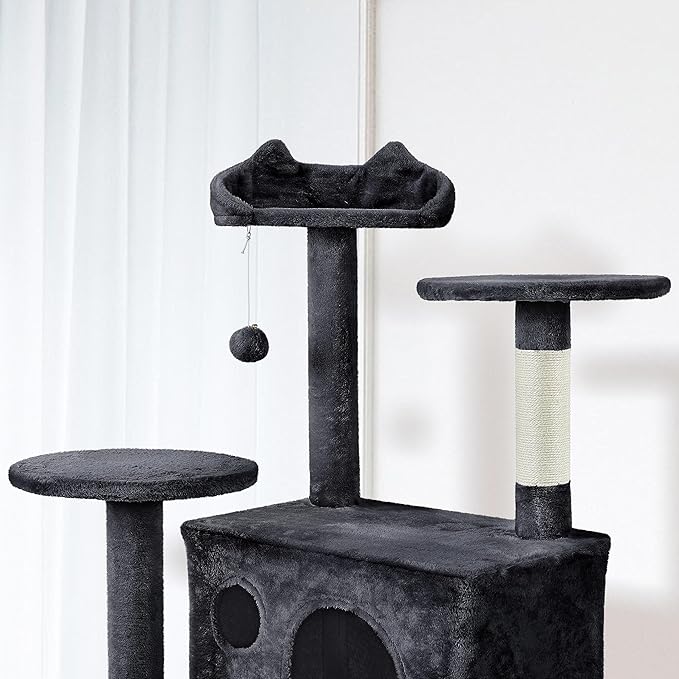 Yaheetech Larget Cat Tree, 80in Multi-Level Cat Tower with Cat Scratching Posts, Double Cat Condo, Perched Platforms and Dangling Balls, Cat Activity Center for Kittens Pet, Black