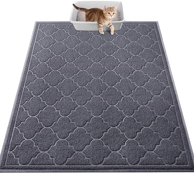 LuxStep Cat Litter Mat Litter Trapping Mat, 35x47 Inch Waterproof and Non-Slip Litter Box Mat for Clean Floors, Soft on Cat Paws, Large Litter Pad for Indoor Cat Supplies and Essentials, Grey