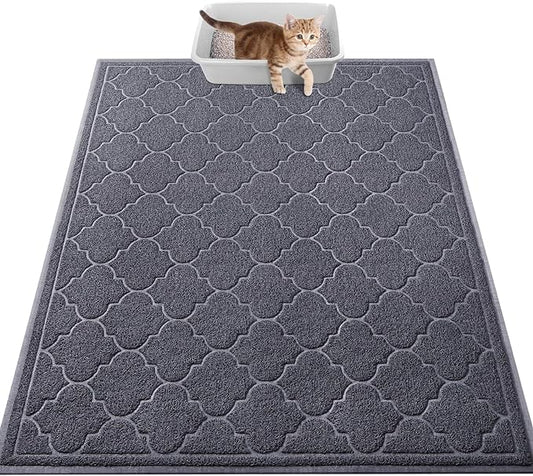 LuxStep Cat Litter Mat Litter Trapping Mat, 35x47 Inch Waterproof and Non-Slip Litter Box Mat for Clean Floors, Soft on Cat Paws, Large Litter Pad for Indoor Cat Supplies and Essentials, Grey