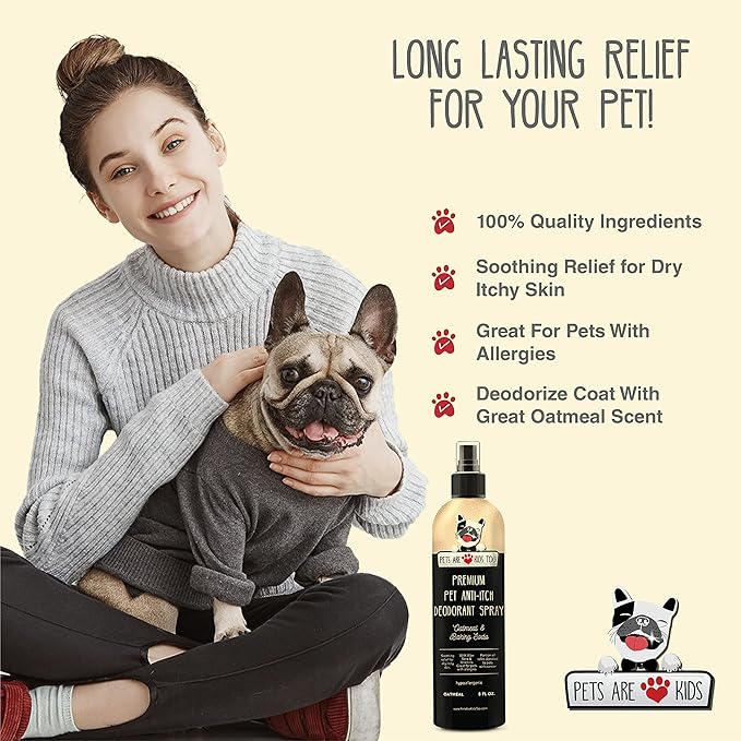 Pets Are Kids Too Soothing Anti Itch Spray for Dogs Cats - Dog Deodorant Natural Aloe Baking Soda Spray Itchy Skin Paws Pet Relief Hypoallergenic Cat Dog Products Allergy Dog Perfume - Oatmeal 8oz