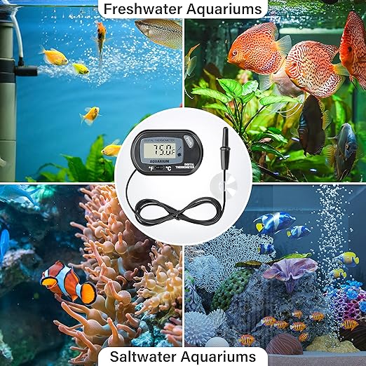 Simple Deluxe 2-Pack LCD Digital Aquarium Thermometer Fish Tank Water Terrarium Temperature with Suction Cup for Turtle