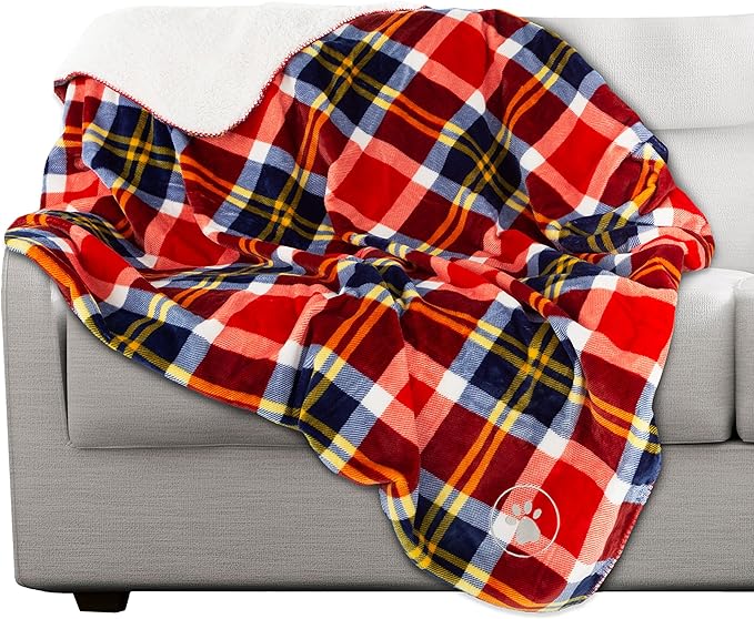 PETMAKER Waterproof Pet Blanket - 50x60 Reversible Plaid Dog Throw Protects Couch, Car, Bed from Spills, Stains or Fur - Dog and Cat Blankets (Red)