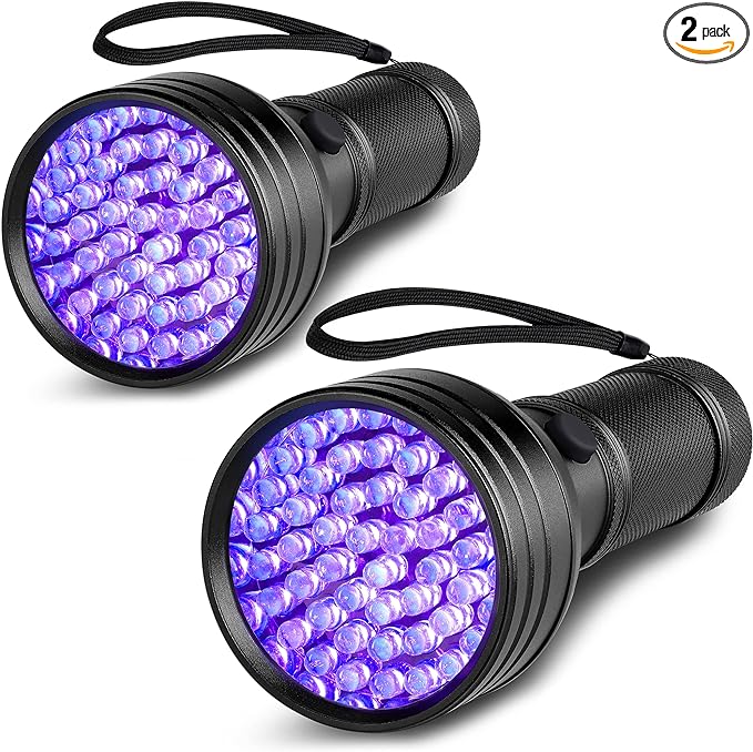 FOLKSMATE 2-Pack UV Flashlight Black Light, 51 LED 395nm Ultraviolet Flashlight Blacklight, Pet Urine Detector Light for Dog and Cat Urine, Pet Stains