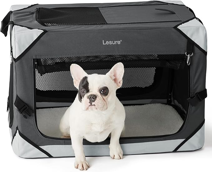 Lesure Collapsible Dog Crate - Portable Dog Travel Crate Kennel for Small Dog, 4-Door Pet Crate with Durable Mesh Windows, Indoor & Outdoor (Charcoal Gray)
