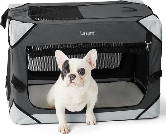 Lesure Collapsible Dog Crate - Portable Dog Travel Crate Kennel for Small Dog, 4-Door Pet Crate with Durable Mesh Windows, Indoor & Outdoor (Charcoal Gray)