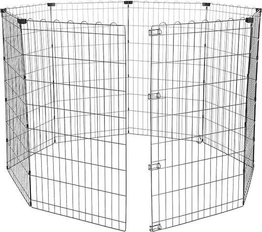 Amazon Basics Foldable Octagonal Metal Exercise Pet Play Pen for Dogs, Fence Pen, No Door, Large, 60 x 60 x 42 Inches, Black